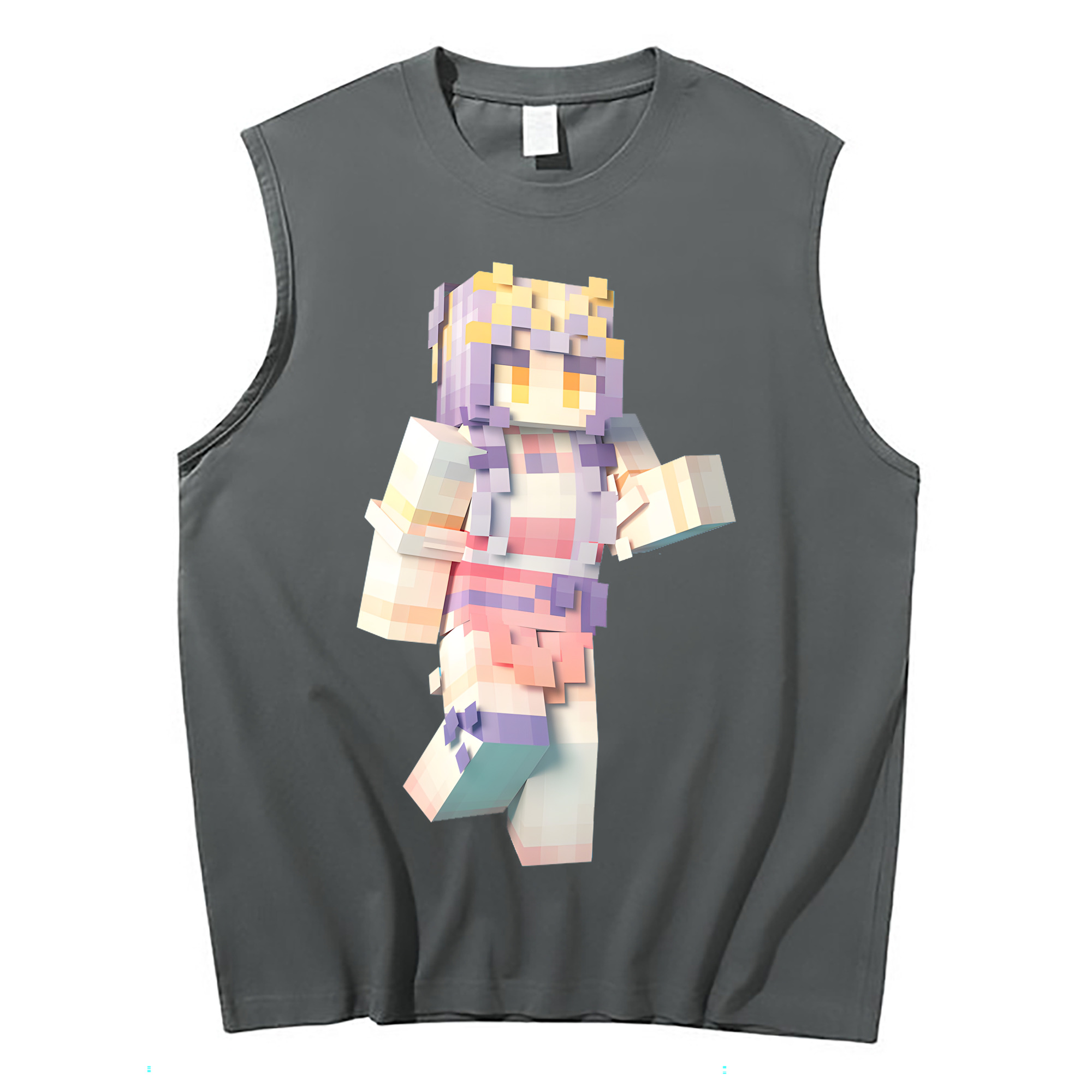 （画像用） マインクラフト ブロックの世界 Minecraft MC Block world コットン100％タンクトップ（フロントプリント）
